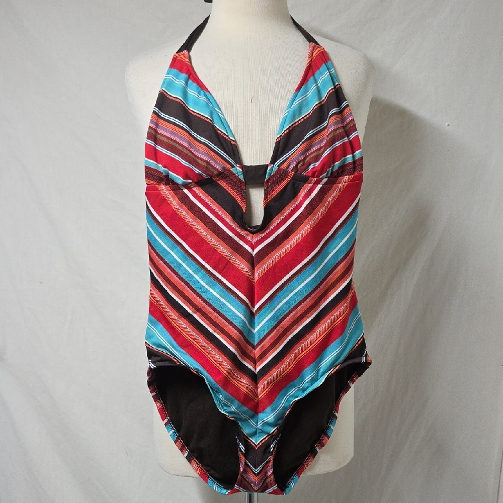 Mossimo Striped Halter One-Piece Swimsuit Medium